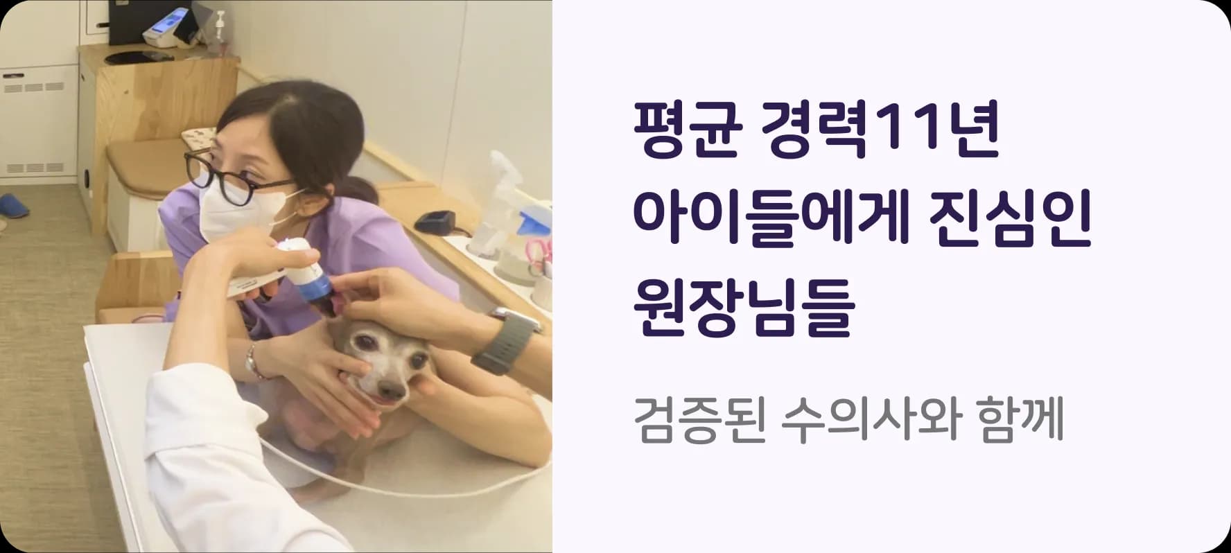 평균 경력 11년, 아이들에게 진심인 원장님들. 검증된 수의사와 함께